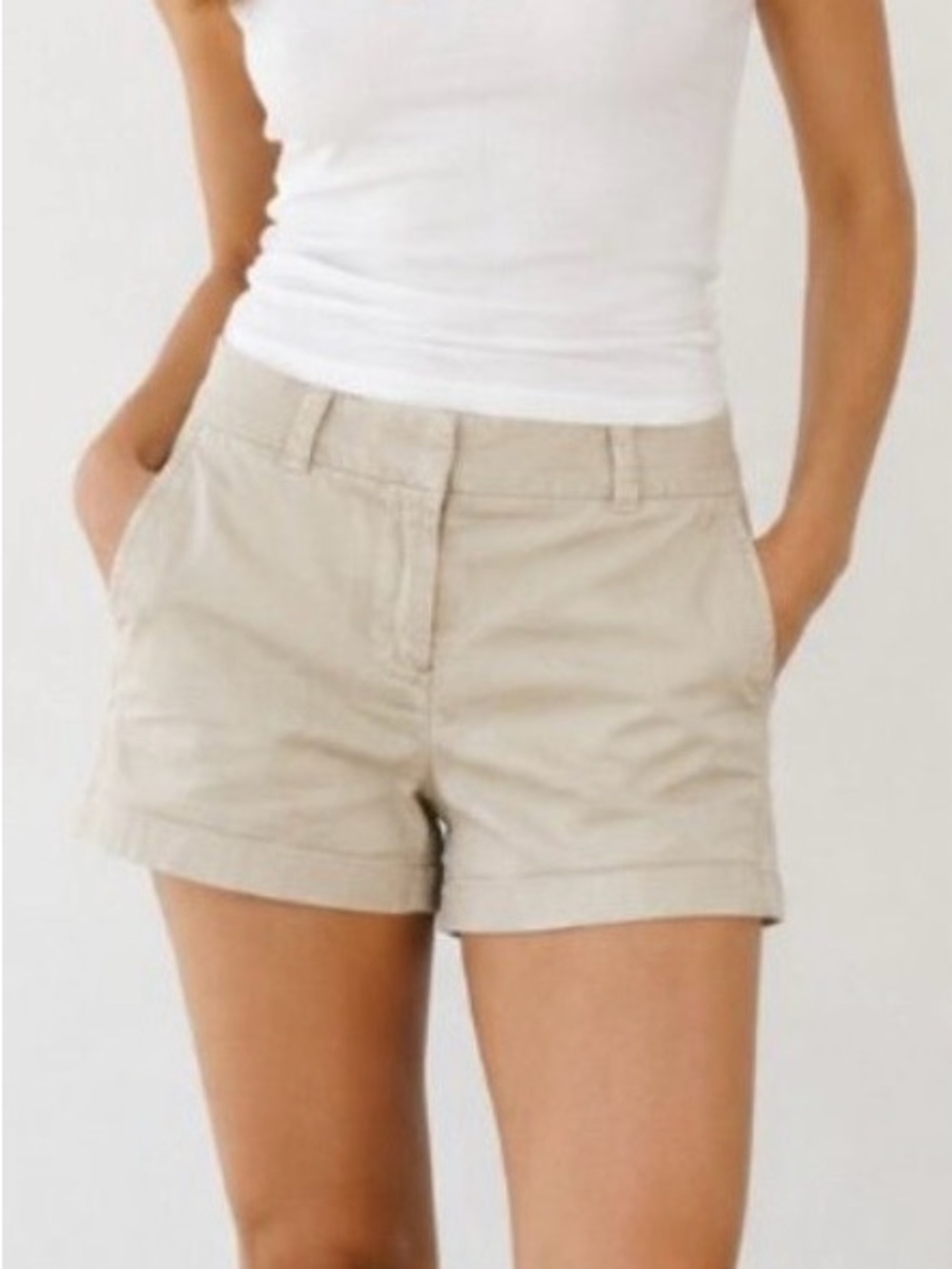 J. Crew Women's Khaki Cotton Flat Front 3" Chino Shorts.